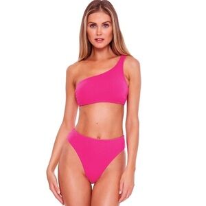 Becca By Rebecca Virtue One-Shoulder High-Waist Bikini Set - Pink
